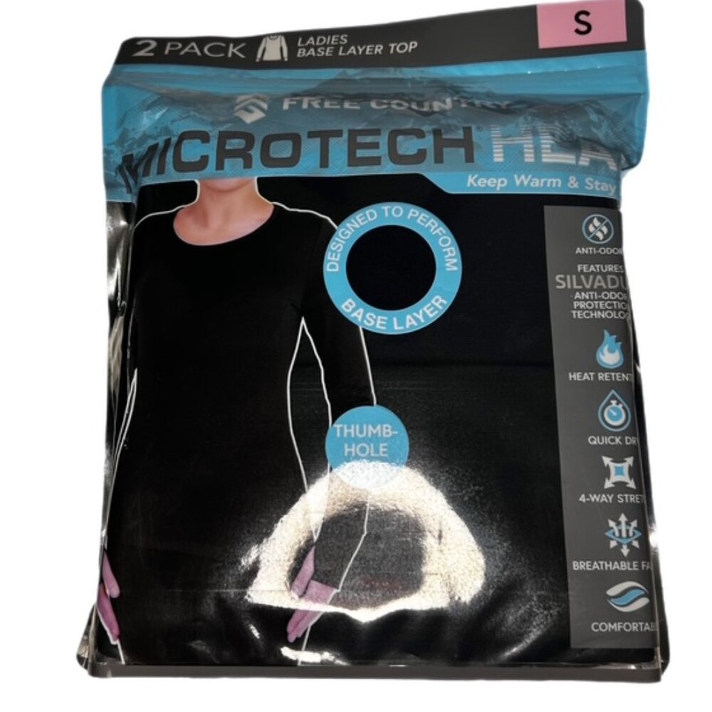 Free Country Microtech Heat 2 pack Ladies Base Layer Tops Black Size S NWT